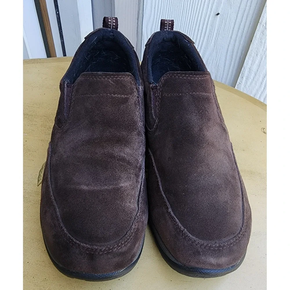 LL Bean US 7 Wide‎ Brown Suede Comfort Slip On Walking Casual Shoes Minimalist